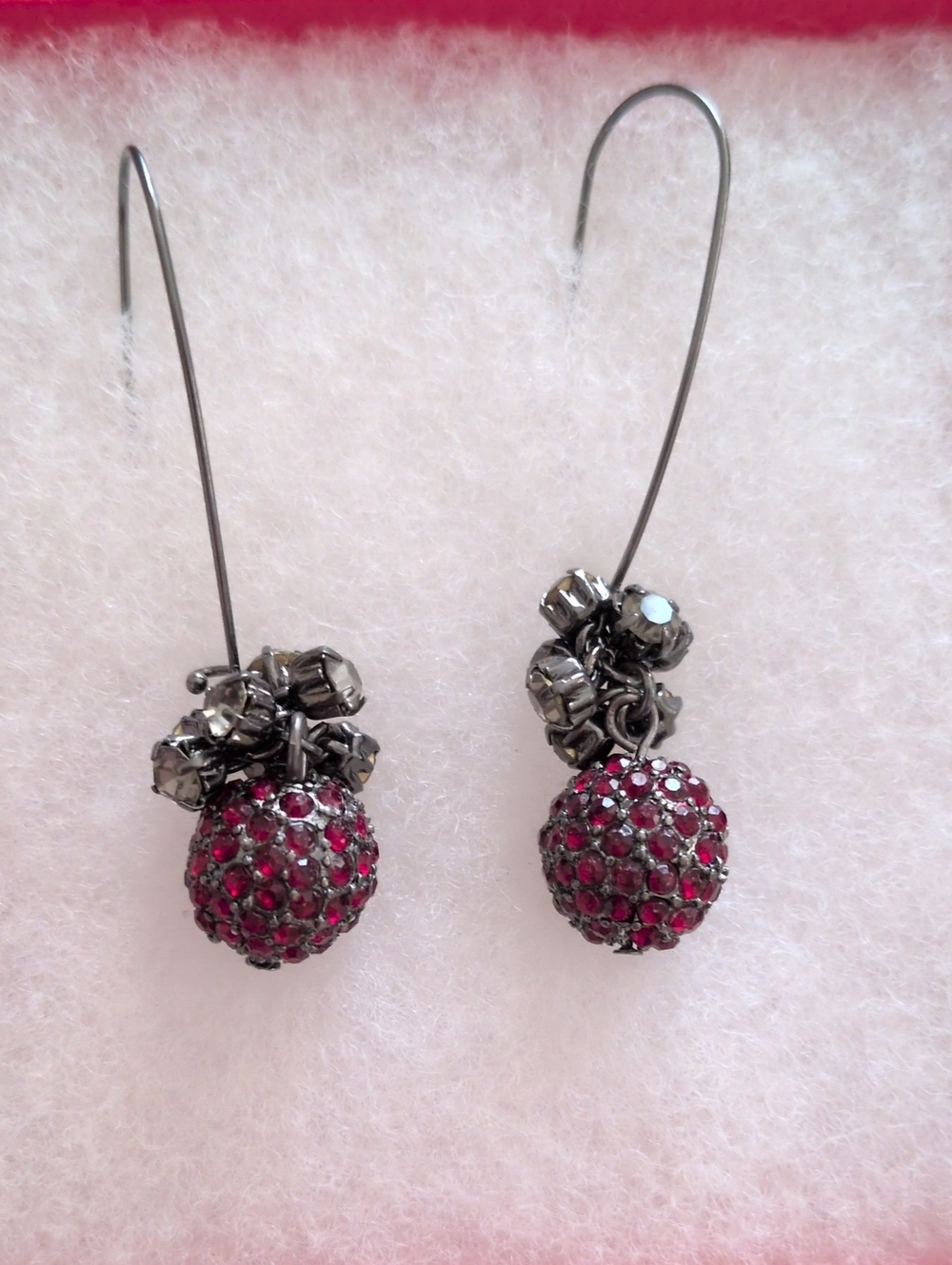 Vintage Ruby Red Crystal Dangling Statement Earrings